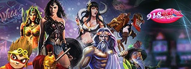 918Kiss app promotional artwork with slot game characters
